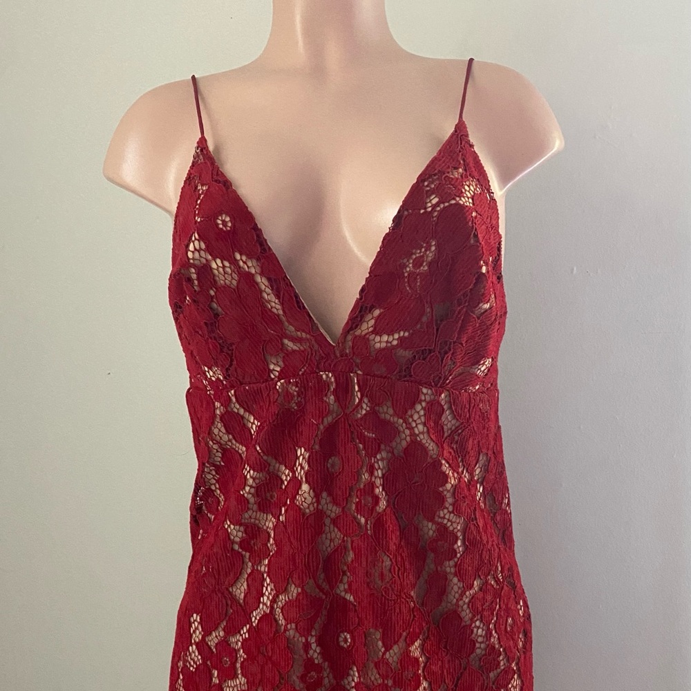 Free People Dangerous Love Mini Dress Lace Overlay Red Size 4 - Picture 4 of 11